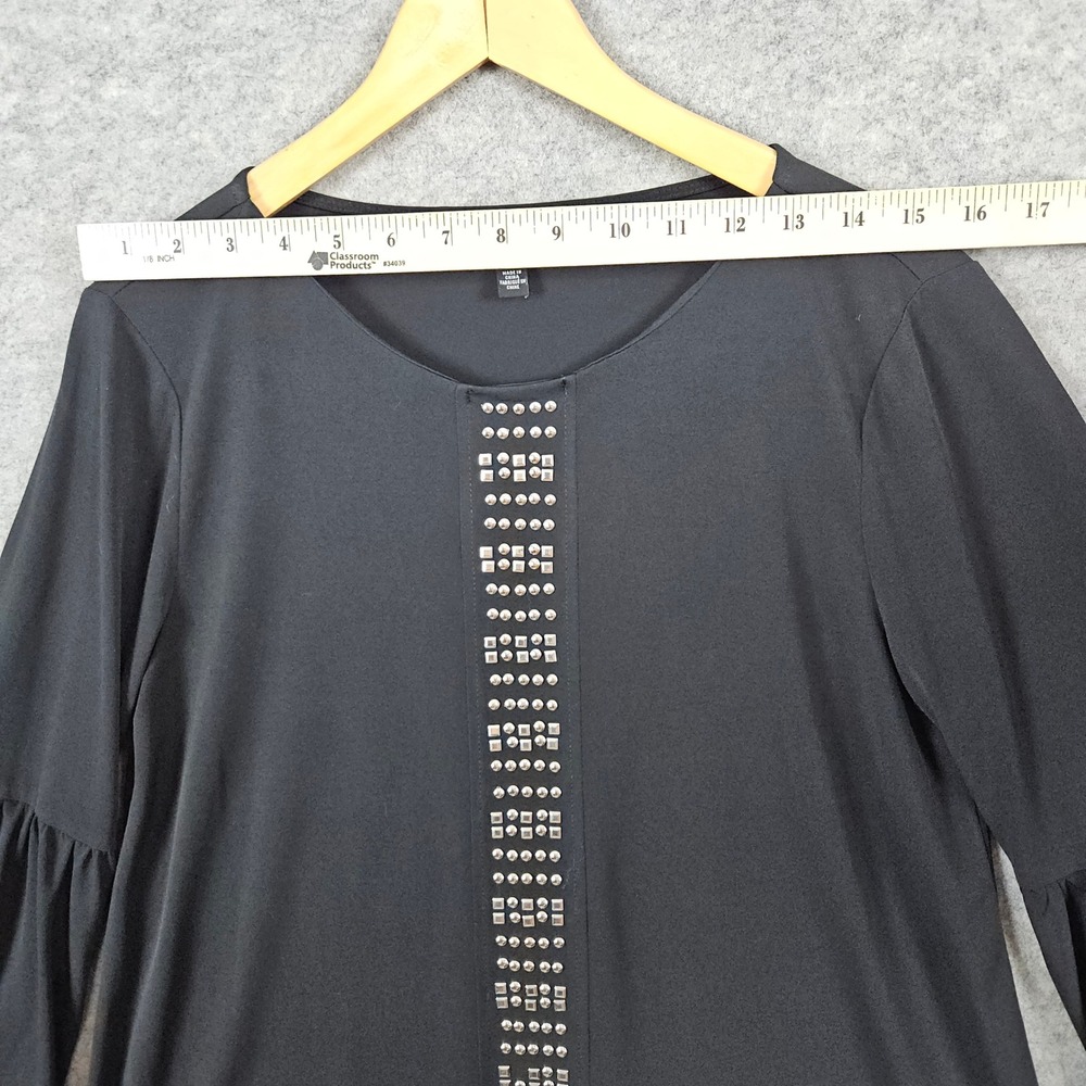 Ellen Tracy Black Bell Sleeve Studded Embellished Blouse Top Women's Size M Work - Picture 8 of 12